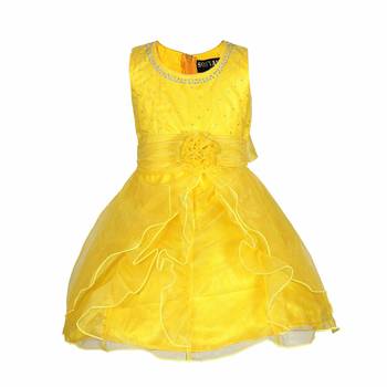 Yellow Plain Tissue Kids Frocks 1