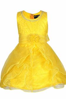 Yellow Plain Tissue Kids Frocks