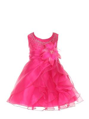 Pink Plain Tissue Kids Frocks 1