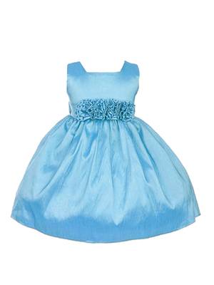 Blue Plain Raw Silk Kids Frocks 1