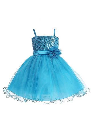 Blue Plain Tissue Kids Frocks 1