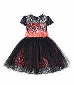 Black Plain Net Kids Frocks