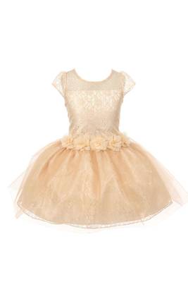 Gold Plain Net Kids Frocks 1