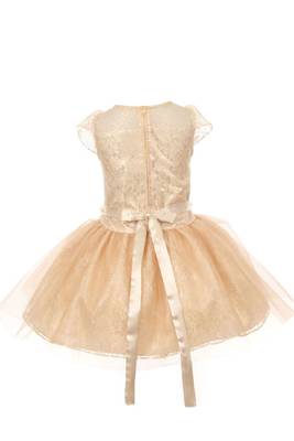 Gold Plain Net Kids Frocks 2