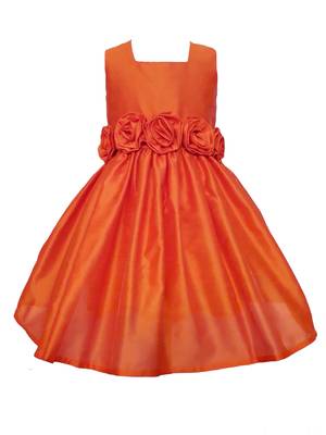 Orange Plain Raw Silk Kids Frocks 1