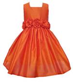 Orange Plain Raw Silk Kids Frocks