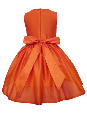 Orange Plain Raw Silk Kids Frocks 2