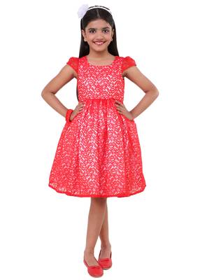 Red Plain Net Kids Frocks 1