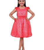 Red Plain Net Kids Frocks
