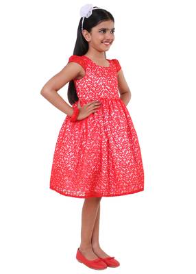 Red Plain Net Kids Frocks 2