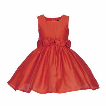 Red Plain Raw Silk Kids Frocks 1
