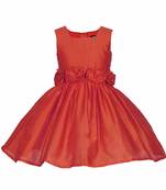 Red Plain Raw Silk Kids Frocks