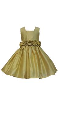Gold Plain Raw Silk Kids Frocks 1