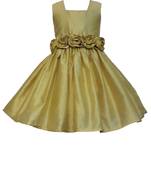 Gold Plain Raw Silk Kids Frocks