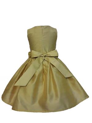 Gold Plain Raw Silk Kids Frocks 2