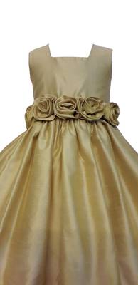 Gold Plain Raw Silk Kids Frocks 3