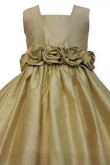 Gold Plain Raw Silk Kids Frocks