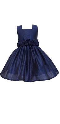 Blue Plain Raw Silk Kids Frocks 1