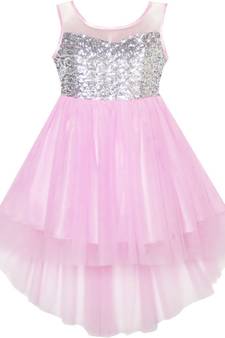 Pink Plain Net Kids Frocks