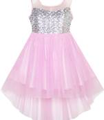 Pink Plain Net Kids Frocks