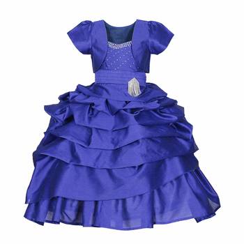 Blue Plain Satin Kids Frocks 1