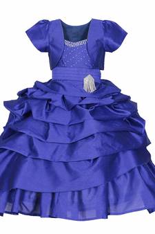 Blue Plain Satin Kids Frocks
