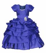 Blue Plain Satin Kids Frocks