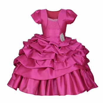Pink Plain Satin Kids Frocks 1