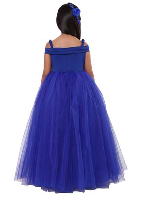 Blue Plain Net Kids Frocks 3