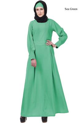 MyBatua Green Crepe Saffiya Abaya 1