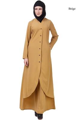 MyBatua Beige Crepe Kehara Abaya 1