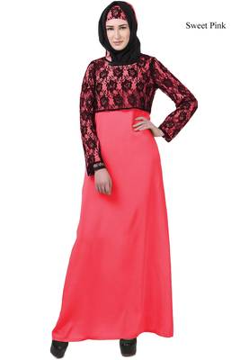 MyBatua Pink Crepe Faeezah Abaya 1
