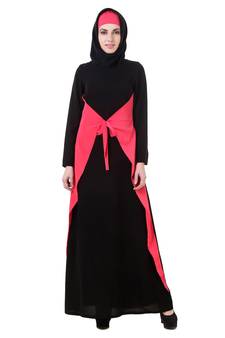 MyBatua Black Nida Black And Pink Fancy Nida Abaya Ay-702