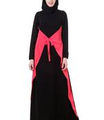 MyBatua Black Nida Black And Pink Fancy Nida Abaya Ay-702