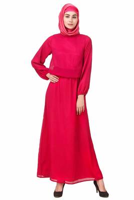 MyBatua Pink Chiffon Magenta Dual Layer Chiffon And Satin Abaya Ay-704 1