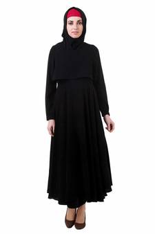 MyBatua Black Nida Black Crop Top Dual Layer Nida Abaya Ay-705