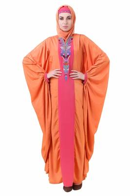 MyBatua Orange Crepe Orange Batwing Style Crepe Abaya Ay-706 1