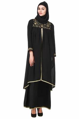 MyBatua Black Georgette Black Dual Layer Nida & Georgette Embroidered Abaya 1