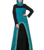 MyBatua Black Crepe Black & Bottle Green Gold Embroidered Abaya