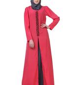 MyBatua Pink Crepe Sweet Pink & Grey Split Front Abaya