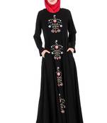 MyBatua Black Nida Black Floral Embroidered Nida Abaya