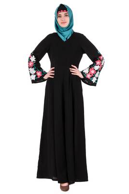 MyBatua Black Nida Embellished Bell Sleeve Umbrella Abaya 1