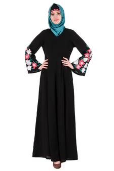 MyBatua Black Nida Embellished Bell Sleeve Umbrella Abaya