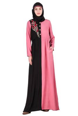 MyBatua Black Rayon Split Design Ruched Abaya 1
