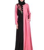 MyBatua Black Rayon Split Design Ruched Abaya