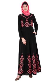 MyBatua Black Nida Embroidered Multi Panel Umbrella Abaya