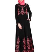 MyBatua Black Nida Embroidered Multi Panel Umbrella Abaya