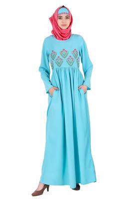 MyBatua Turquoise Crepe Turquoise Embroidered Crepe Abaya 1