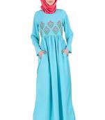 MyBatua Turquoise Crepe Turquoise Embroidered Crepe Abaya