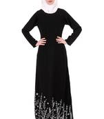 MyBatua Black Nida Descending Leaf Pattern Embroidered Abaya